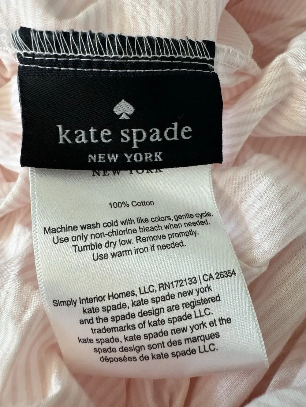 Kate Spade KING Fitted + Flat Sheet Set Baby Pink/White Stripes 100% Cotton 2 Pc